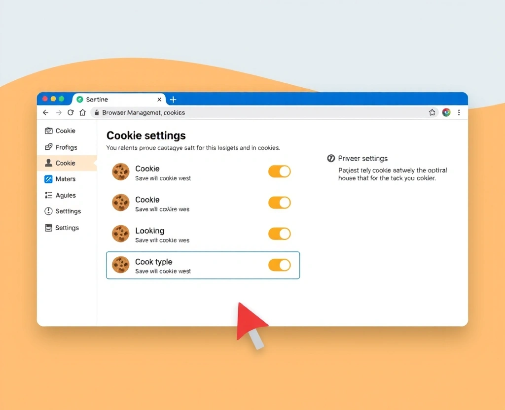 Cookie settings illustration showing browser controls and preferences panel